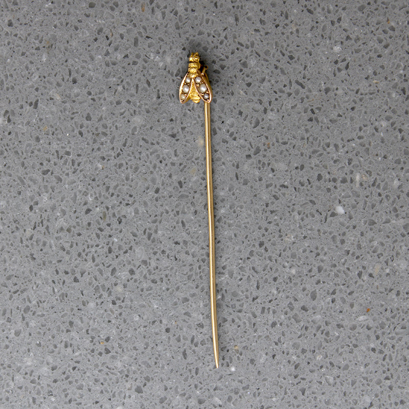 Busy Little Bee Gold & Pearl Stick Pin