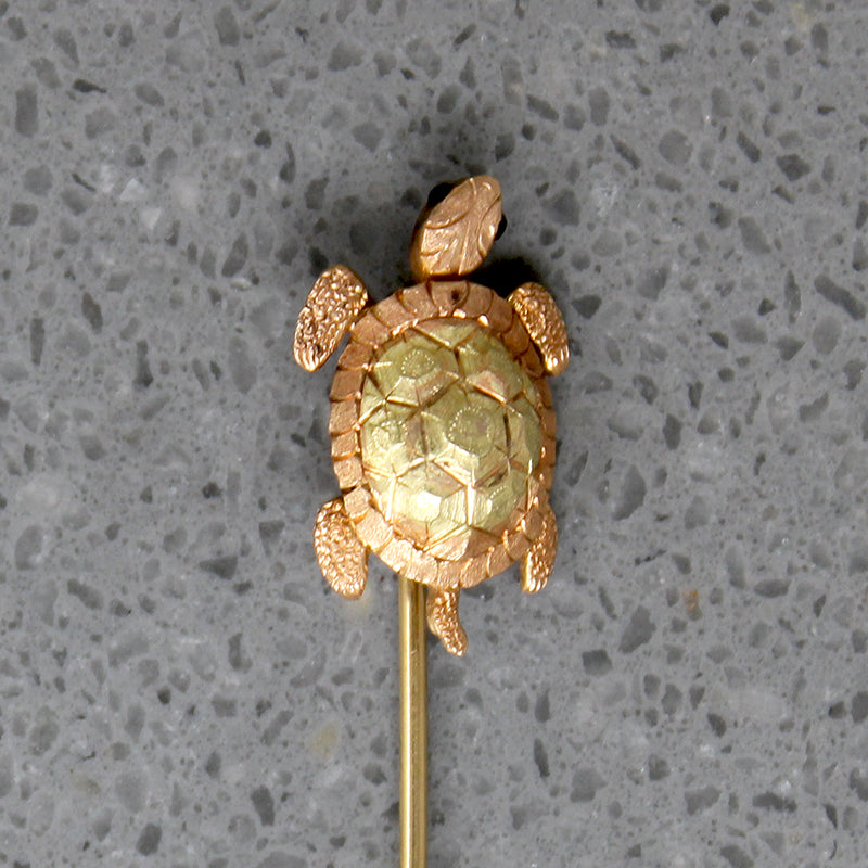 Charming Two-Tone Three-D Turtle Stick Pin