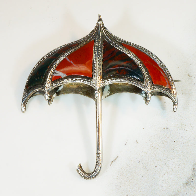 Trompe-l'œil Umbrella Scottish Pebble Brooch