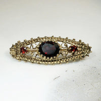 Ornate Victorian Revival Garnet & Gold Brooch