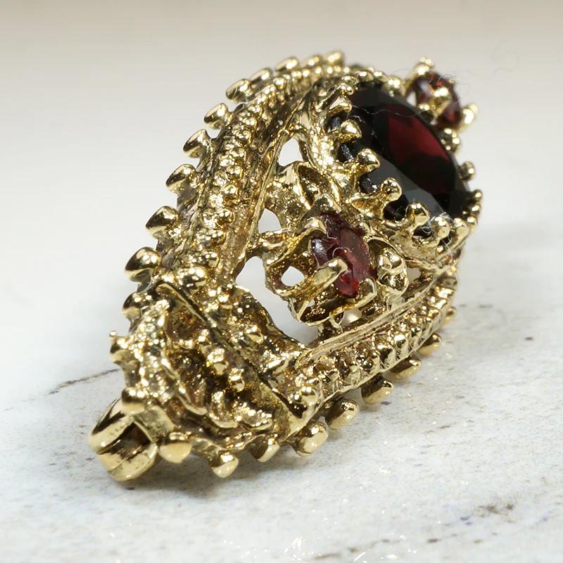 Ornate Victorian Revival Garnet & Gold Brooch