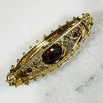 Ornate Victorian Revival Garnet & Gold Brooch