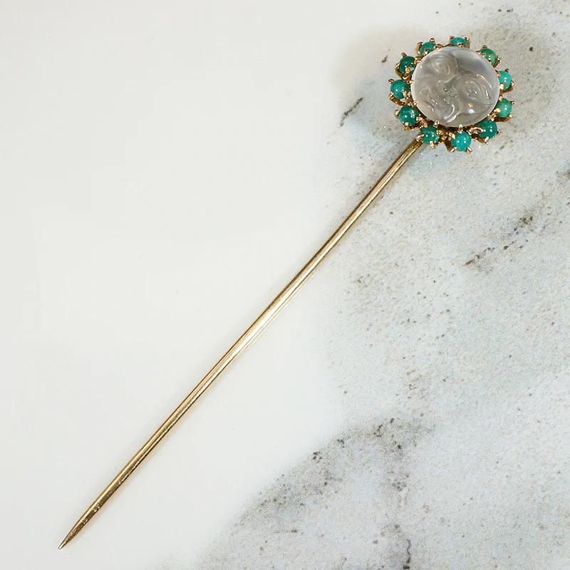 Magical Moonstone Moon Face Stick Pin