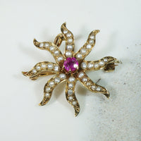 Radiant Ruby & Pearl Star Brooch