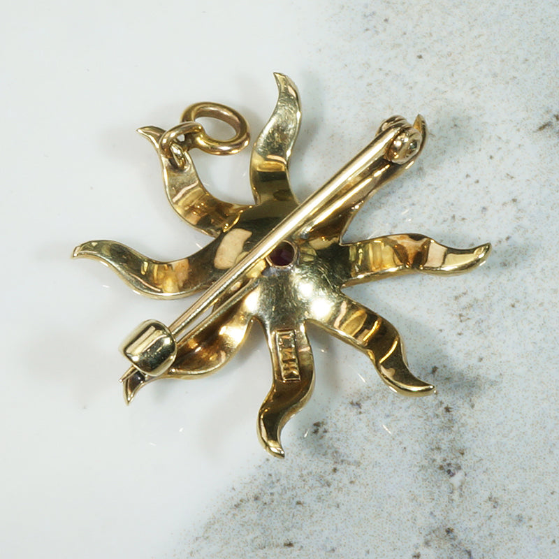 Radiant Ruby & Pearl Star Brooch