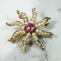 Radiant Ruby & Pearl Star Brooch