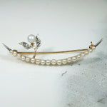 Crescent Moon Brooch with Pearl & Diamond Sprig
