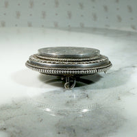 Grand Period Sterling Locket Brooch with Engraved Crane