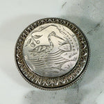Grand Period Sterling Locket Brooch with Engraved Crane