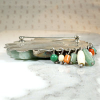 Large Carved Jade Dove Brooch with Bead Fringe