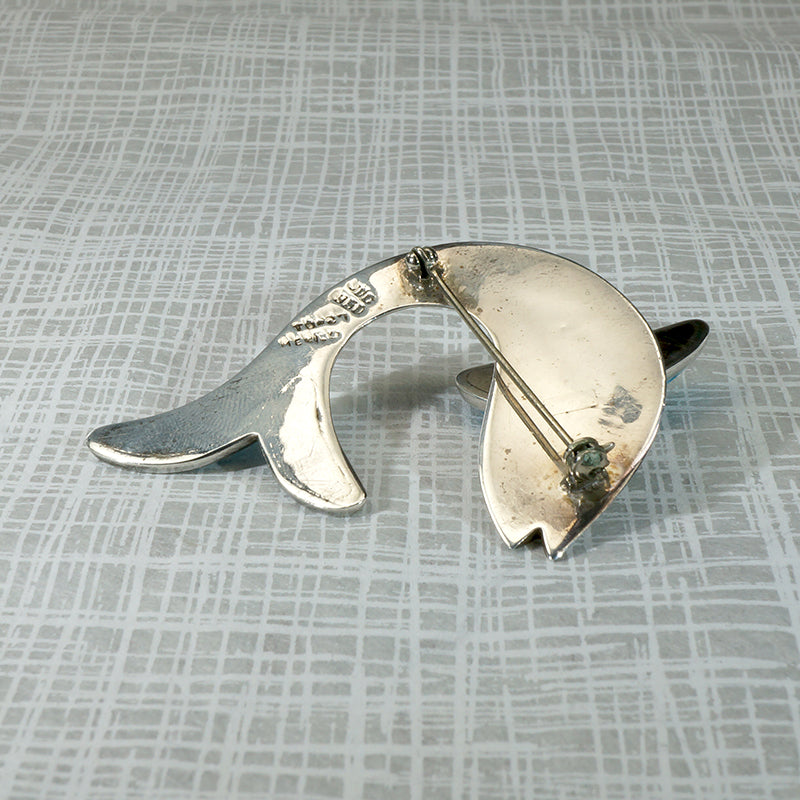 Slippery Silver Flying Fish Brooch with Turquoise Fins