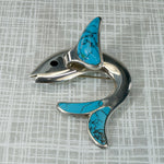 Slippery Silver Flying Fish Brooch with Turquoise Fins