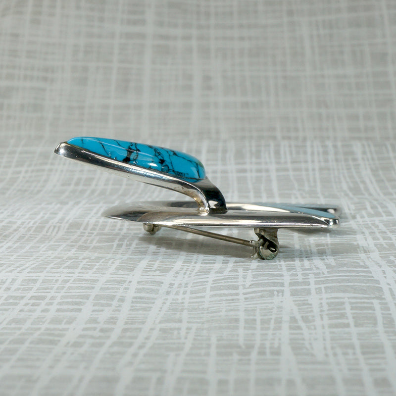 Slippery Silver Flying Fish Brooch with Turquoise Fins