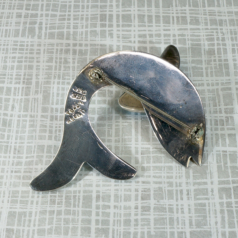 Slippery Silver Flying Fish Brooch with Turquoise Fins