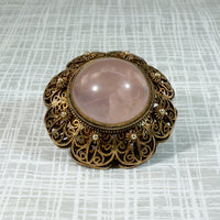 Dreamy Rose Quartz in Chinese Silver Gilt Brooch