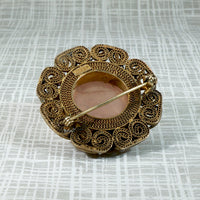 Dreamy Rose Quartz in Chinese Silver Gilt Brooch