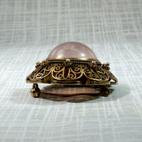 Dreamy Rose Quartz in Chinese Silver Gilt Brooch