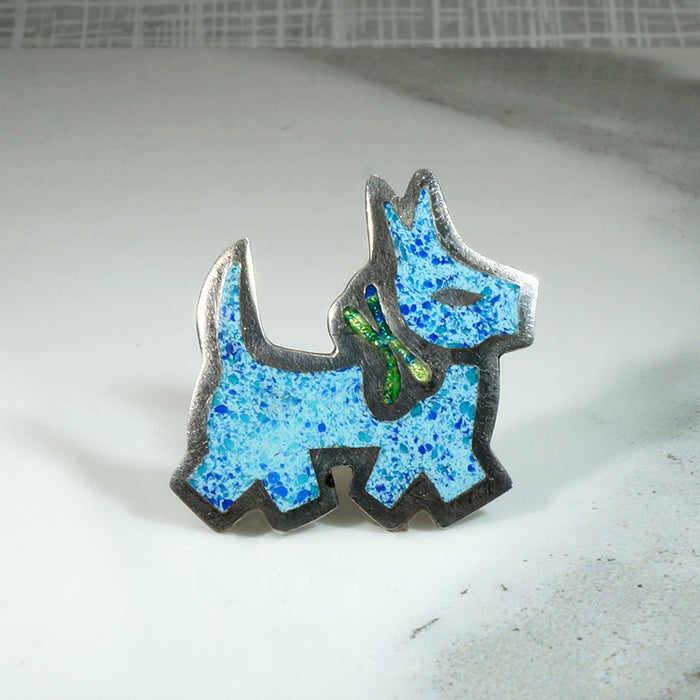 Sassy Scotty Sterling & Enamel Brooch 