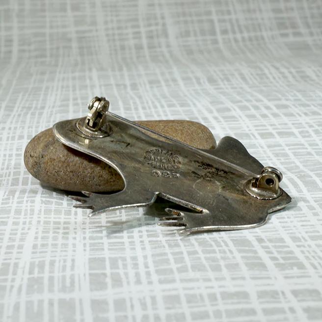 Colorful Enamel & Sterling Silver Frog Brooch
