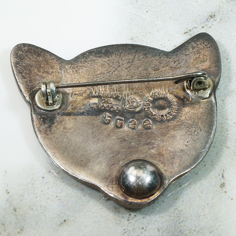 Enameled Cat Face Brooch from Margot de Taxco