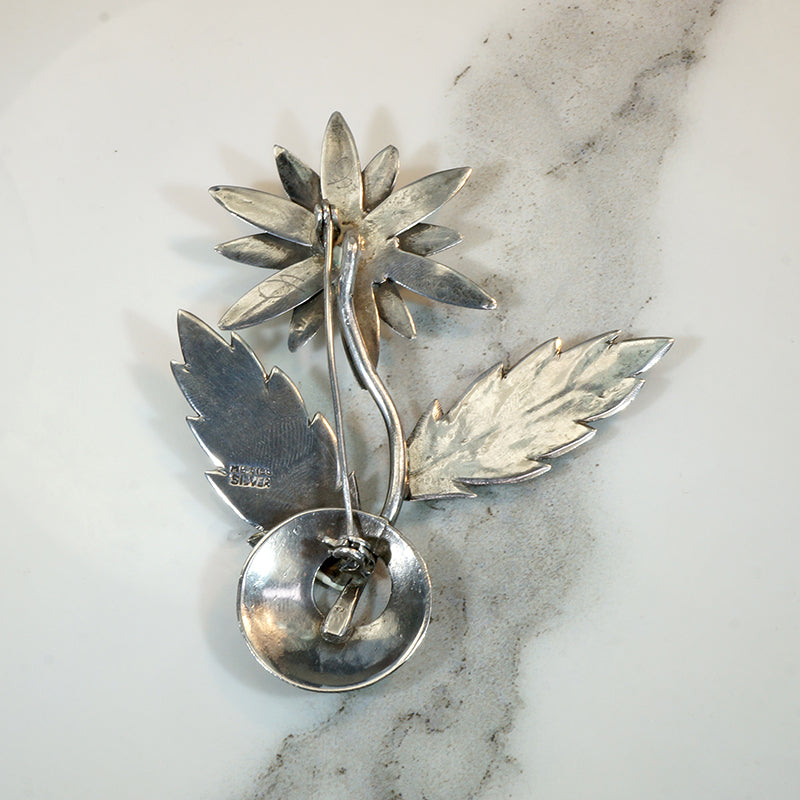 Mexican Silver & Amethyst Flower Brooch