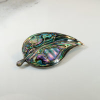 Mexican Sterling & Abalone Inlay Leaf Brooch 
