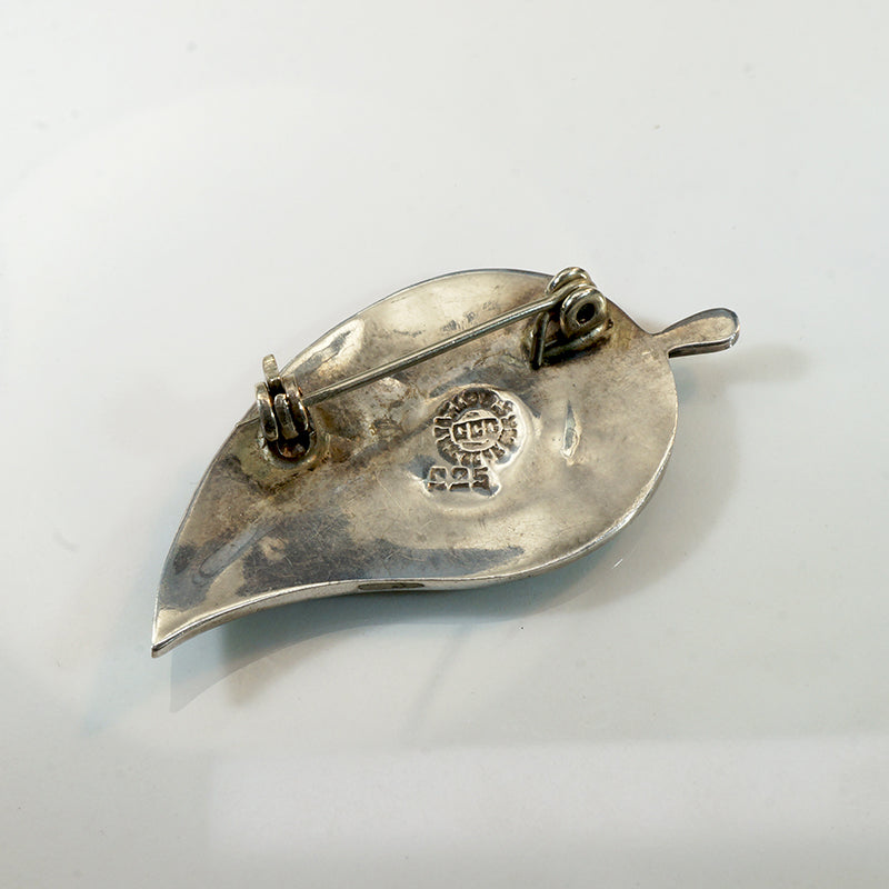 Mexican Sterling & Abalone Inlay Leaf Brooch 