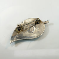 Mexican Sterling & Abalone Inlay Leaf Brooch 