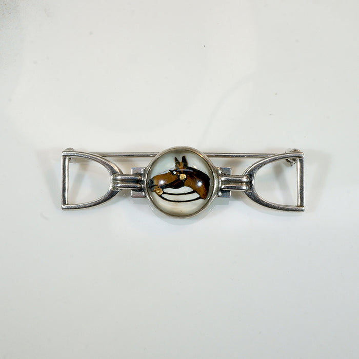 Reverse Painted Crystal Horse & Tack Brooch