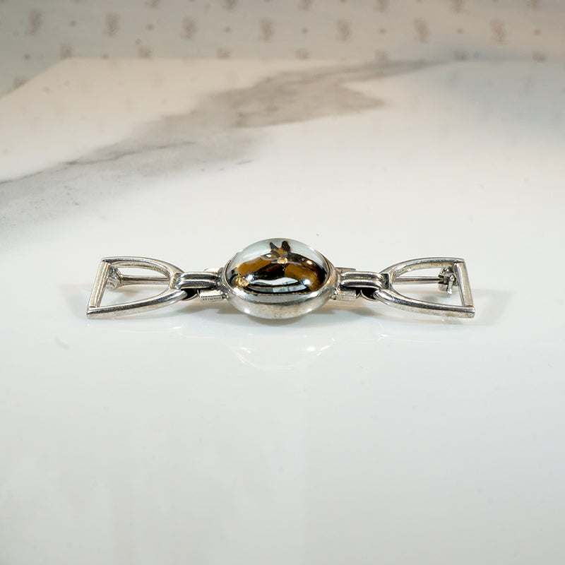 Reverse Painted Crystal Horse & Tack Brooch