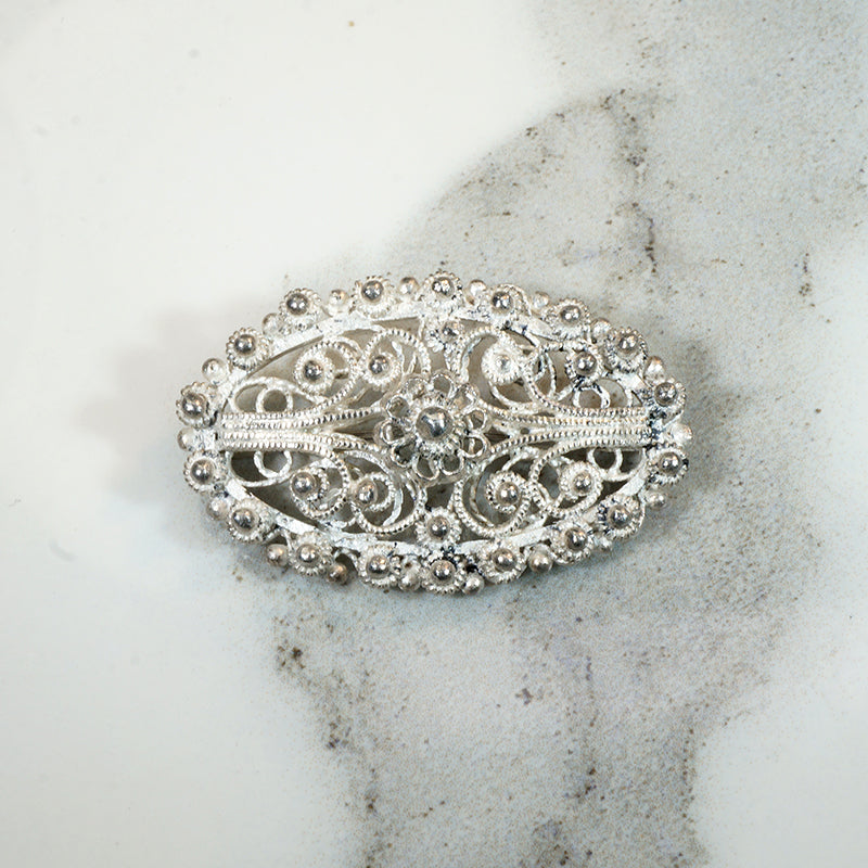 Elaborately Wrought Silver Cannetille Brooch