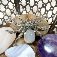 German Spider Brooch in Moonstone, Marcasite & Sterling