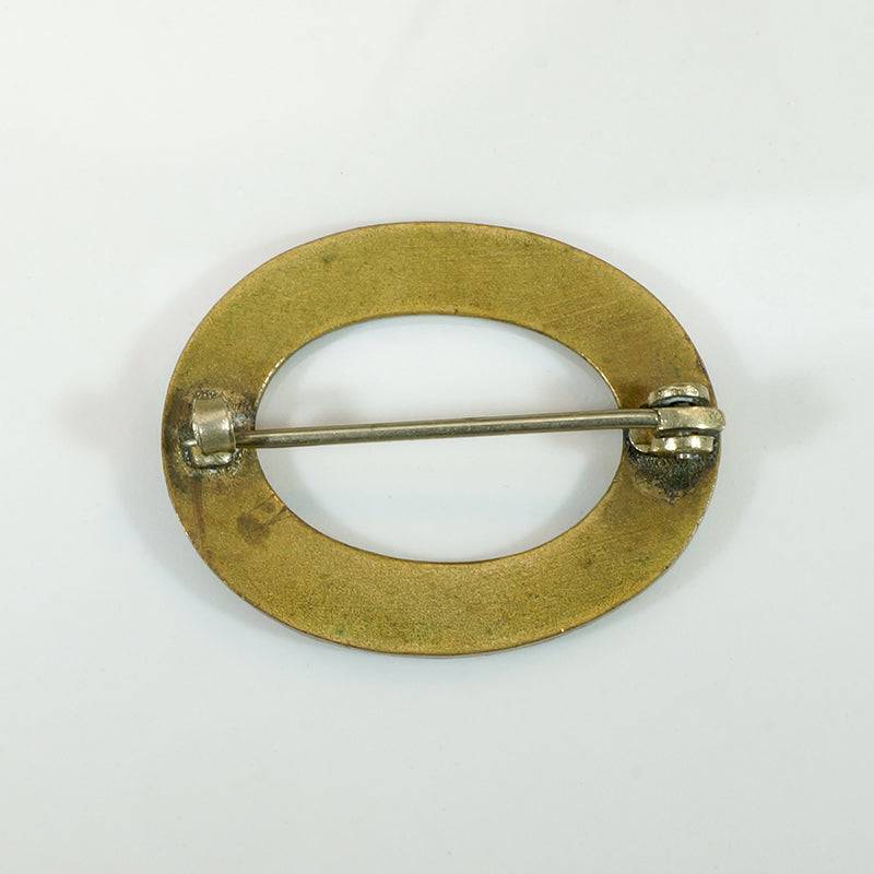 Pink & Green Rose Enameled Circle Brooch