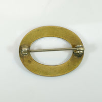 Pink & Green Rose Enameled Circle Brooch