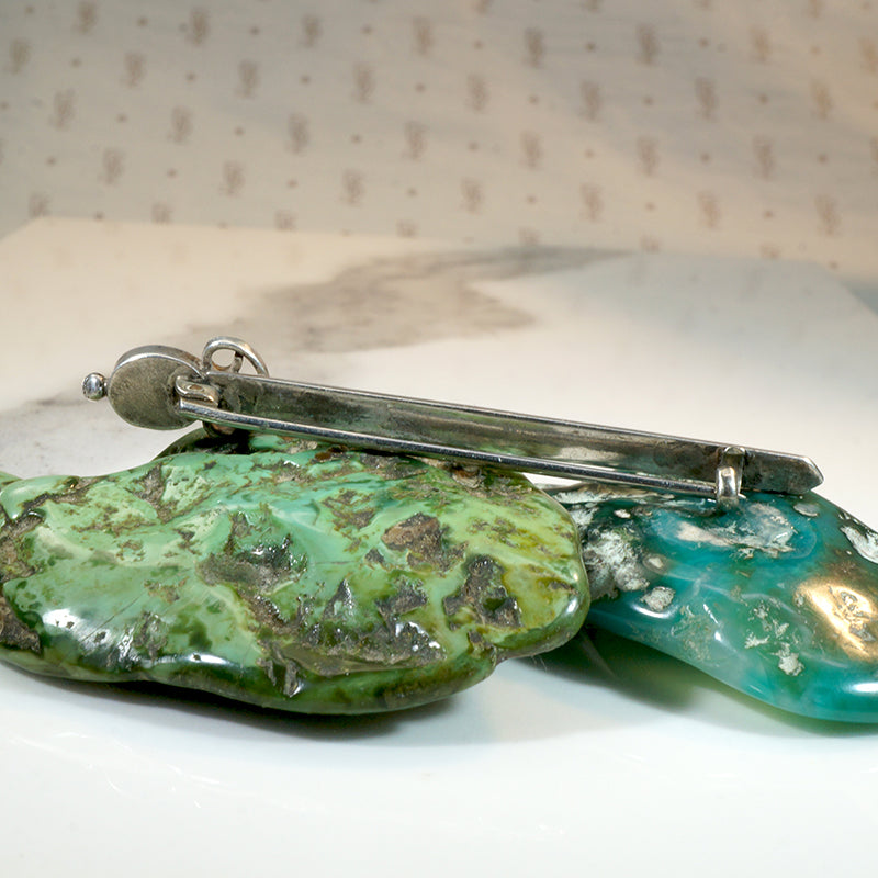 Rakish Sterling Sword Brooch with Chrysoprase Hilt