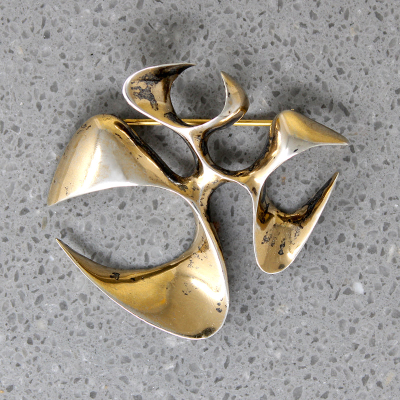 Abstract Form Modernist Silver Gilt Brooch