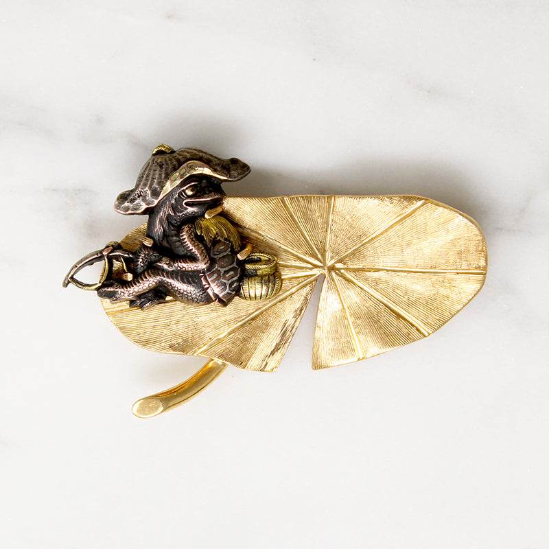 Shakudo Turtle & Gold Lily Pad Brooch