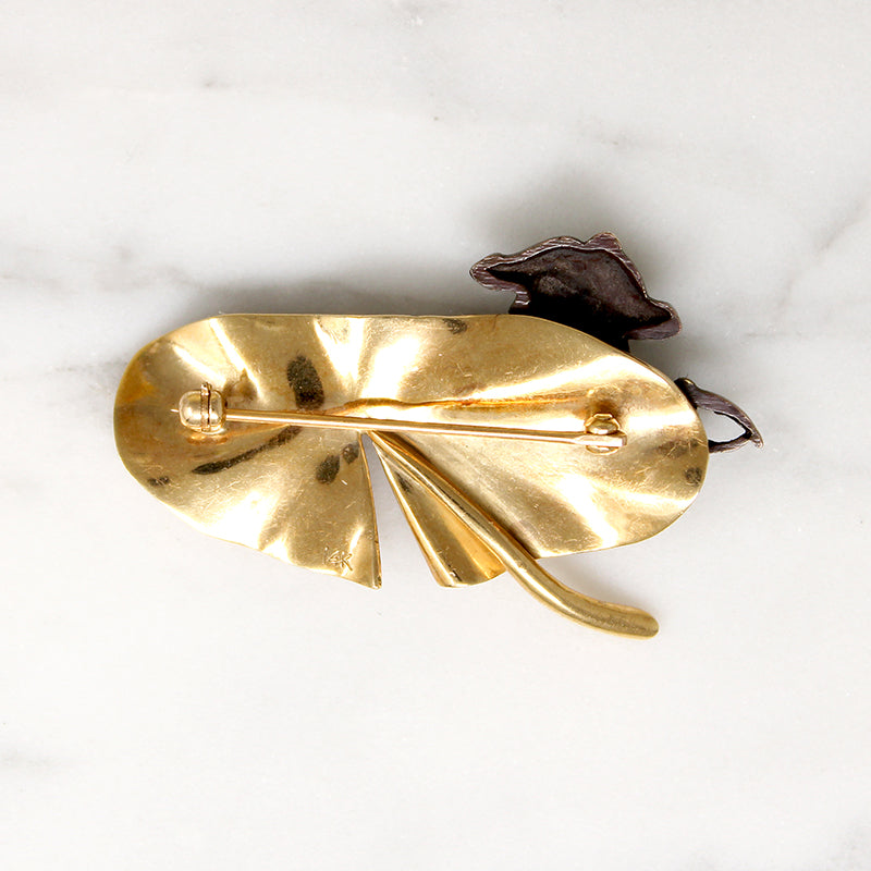 Shakudo Turtle & Gold Lily Pad Brooch