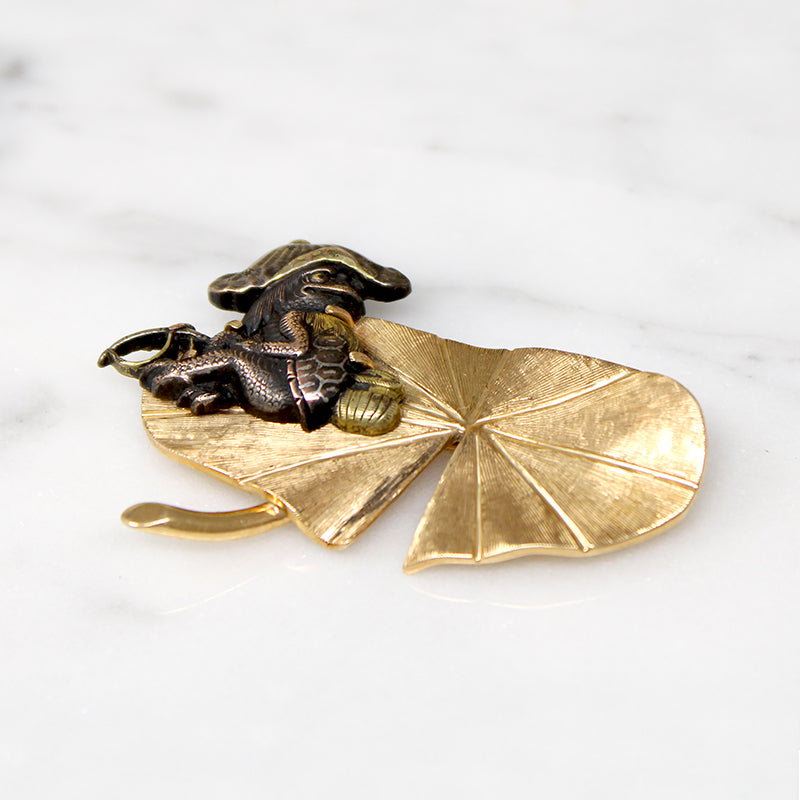 Shakudo Turtle & Gold Lily Pad Brooch