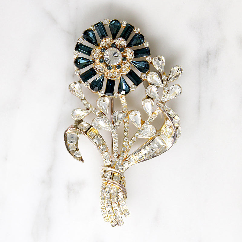 Blue & White Crystal Nosegay Eisenberg Ice Brooch