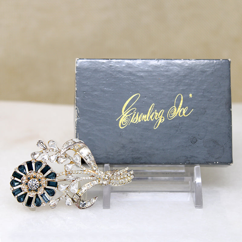 Blue & White Crystal Nosegay Eisenberg Ice Brooch