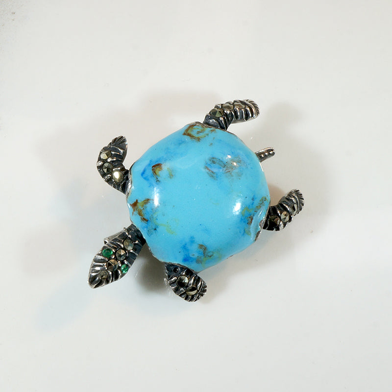 Deco Era Sterling & Enamel Turtle Figural Brooch 