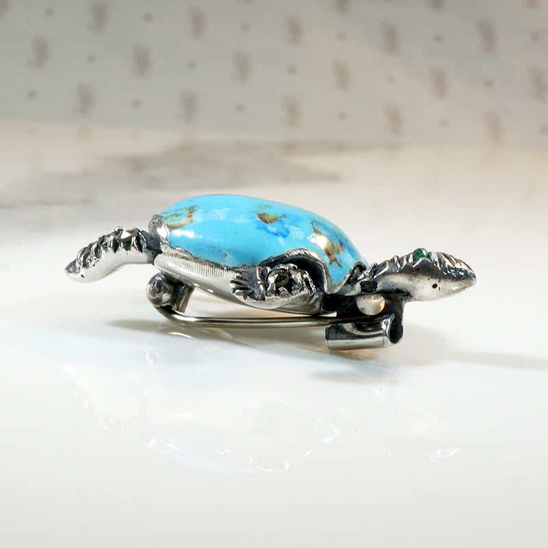 Deco Era Sterling & Enamel Turtle Figural Brooch 