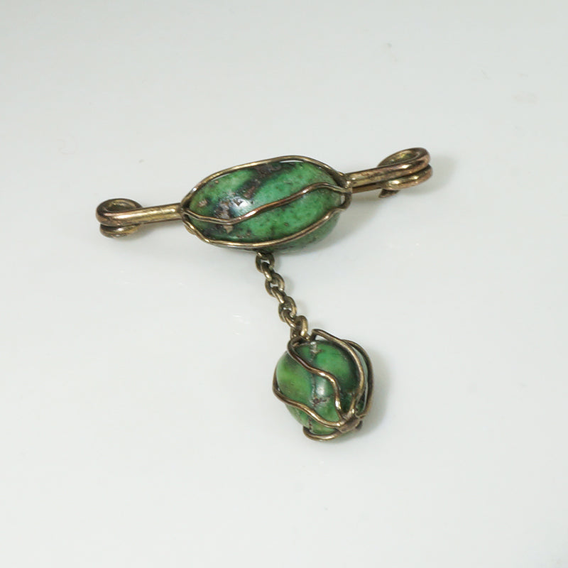 Wire Wrapped Turquoise & 9k Safety Pin Brooch