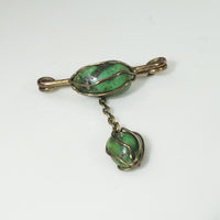 Wire Wrapped Turquoise & 9k Safety Pin Brooch