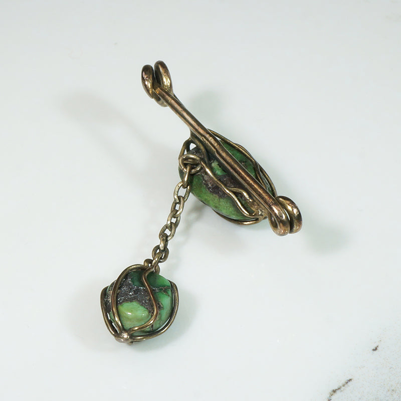 Wire Wrapped Turquoise & 9k Safety Pin Brooch