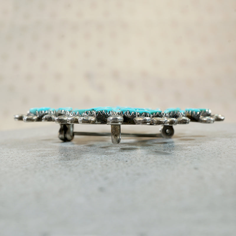 Needlepoint Turquoise in Sterling Silver Zuni Brooch