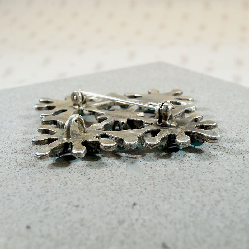 Needlepoint Turquoise in Sterling Silver Zuni Brooch