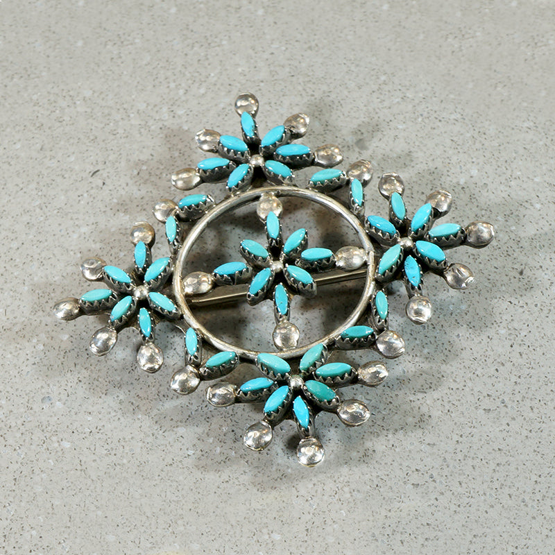 Needlepoint Turquoise in Sterling Silver Zuni Brooch