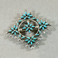 Needlepoint Turquoise in Sterling Silver Zuni Brooch